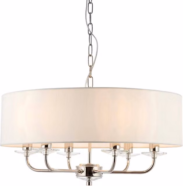 Lampadario Nixon 6 luci E14 nichel con paralume Endon