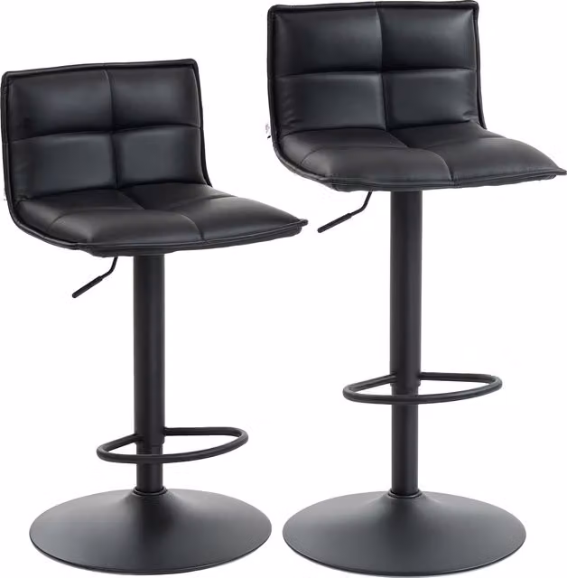 Set di 2 sgabelli da bar HOMCOM regolabili in altezza con seduta girevole in similpelle nera L/P/H: 44 x 45 x 85-106 cm