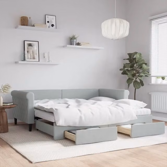 Divano Letto Estraibile con Cassetti vidaXL in Velluto Grigio 90x190 cm