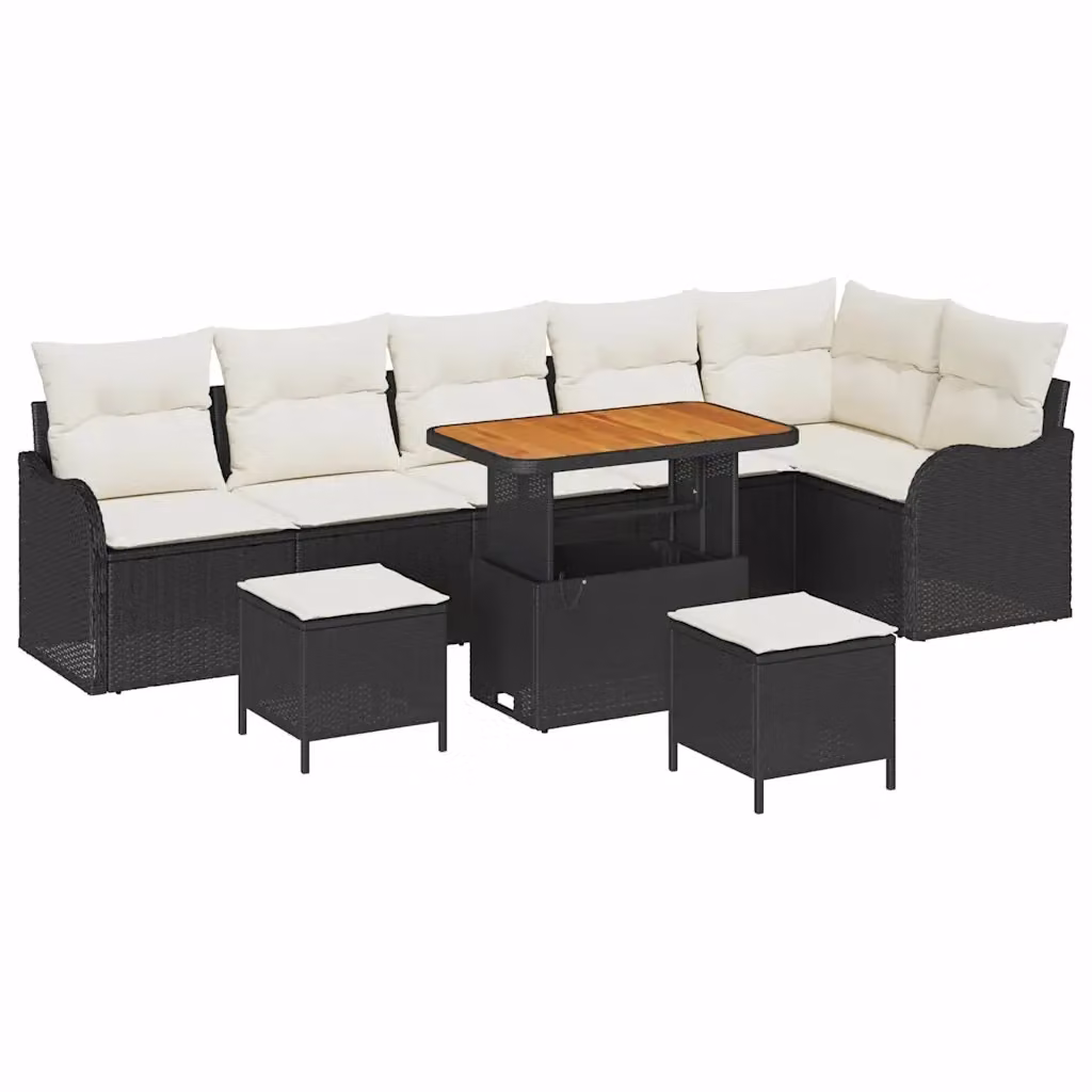 Set Divano da Giardino a L vidaXL in Polyrattan Nero con Cuscini e Tavolino da 9 Pezzi – 2