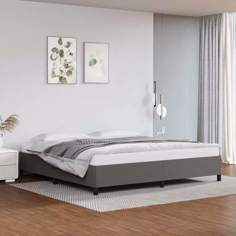 vidaXL Giroletto imbottito in similpelle grigio con doghe in legno L/P: 200 x 200 cm