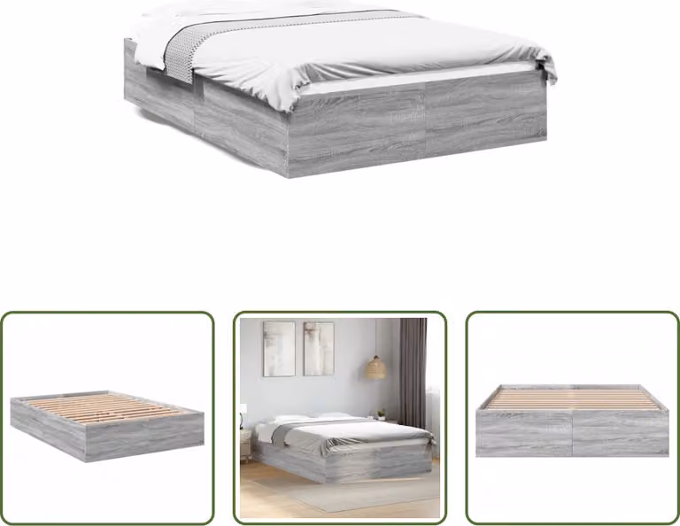 The Living Store Rete da letto Grey Sonoma 135x190 cm Materiale a base di legno