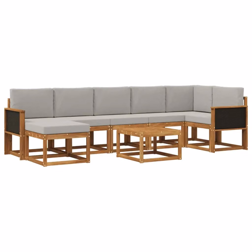 Set di divani da esterno vidaXL a forma di U composto da 8 pezzi in legno di acacia con cuscini beige e grigio – 2