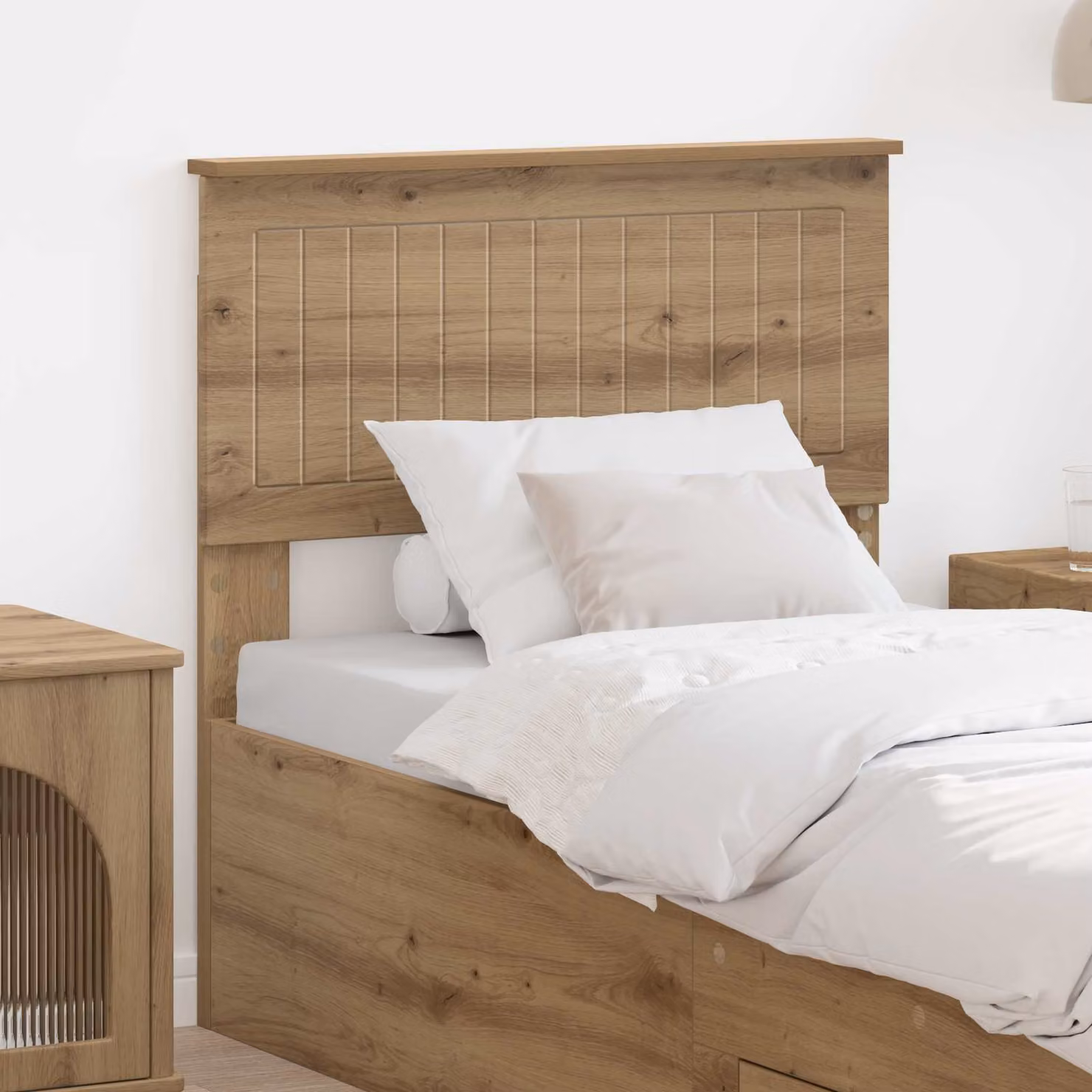 Testiera per letto moderna vidaXL in legno ingegnerizzato color rovere, finitura opaca, marrone