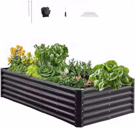 Aiuola Rialzata VEVOR in Acciaio Zincato per Giardino e Orto, L: 180 cm, P: 90 cm, H: 43 cm, Grigio Antracite