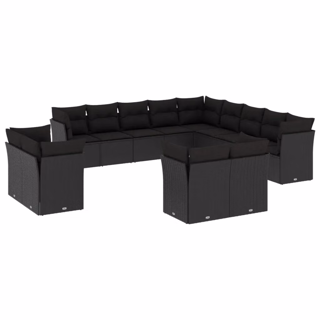 Set di Divani da Giardino VIDAXL in Polyrattan Nero con 13 Pezzi e Cuscini in Tessuto a Forma di U – 2