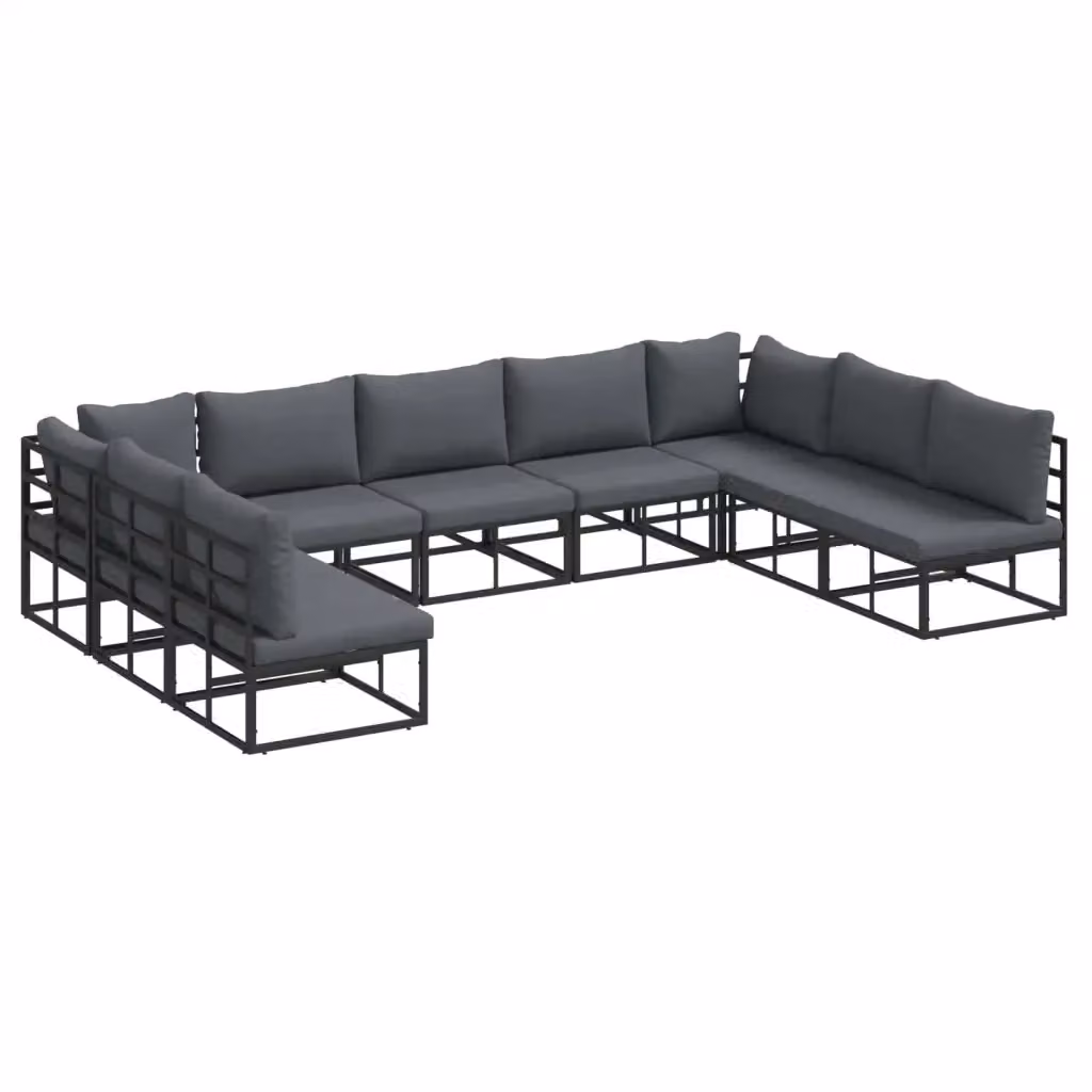 Set Divano da Giardino a L vidaXL in Alluminio Verniciato Nero e Antracite con 9 Cuscini Imbottiti – 2