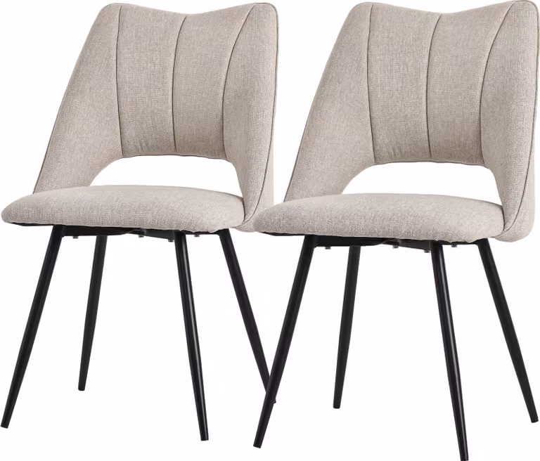 ML-Design set di 2 sedie da pranzo beige, seduta in poliestere con gambe in metallo nero, sedie da cucina con schienale