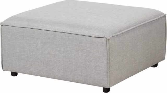 Ottomana imbottita in tessuto beige di forma quadrata con gambe nere stile moderno