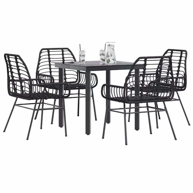 Set da giardino vidaXL in 5 pezzi in polyrattan e vetro nero moderno