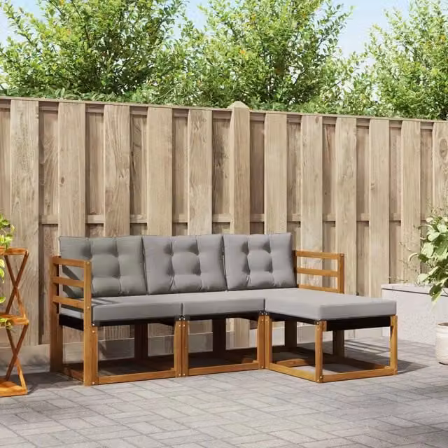 Set di divani da esterno 4 pz Grigio Naturale e Chiaro 3368534