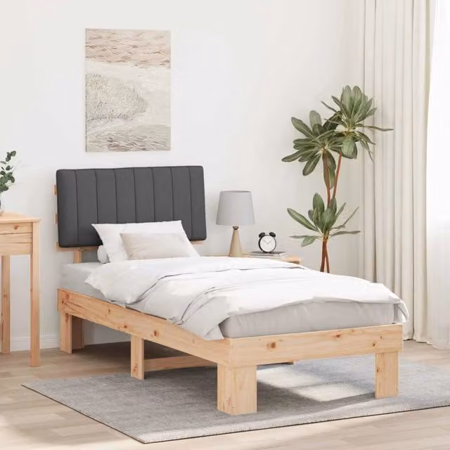 Letto con testiera rivestita vidaXL in legno di pino e tessuto, Grigio, 90 x 200 cm