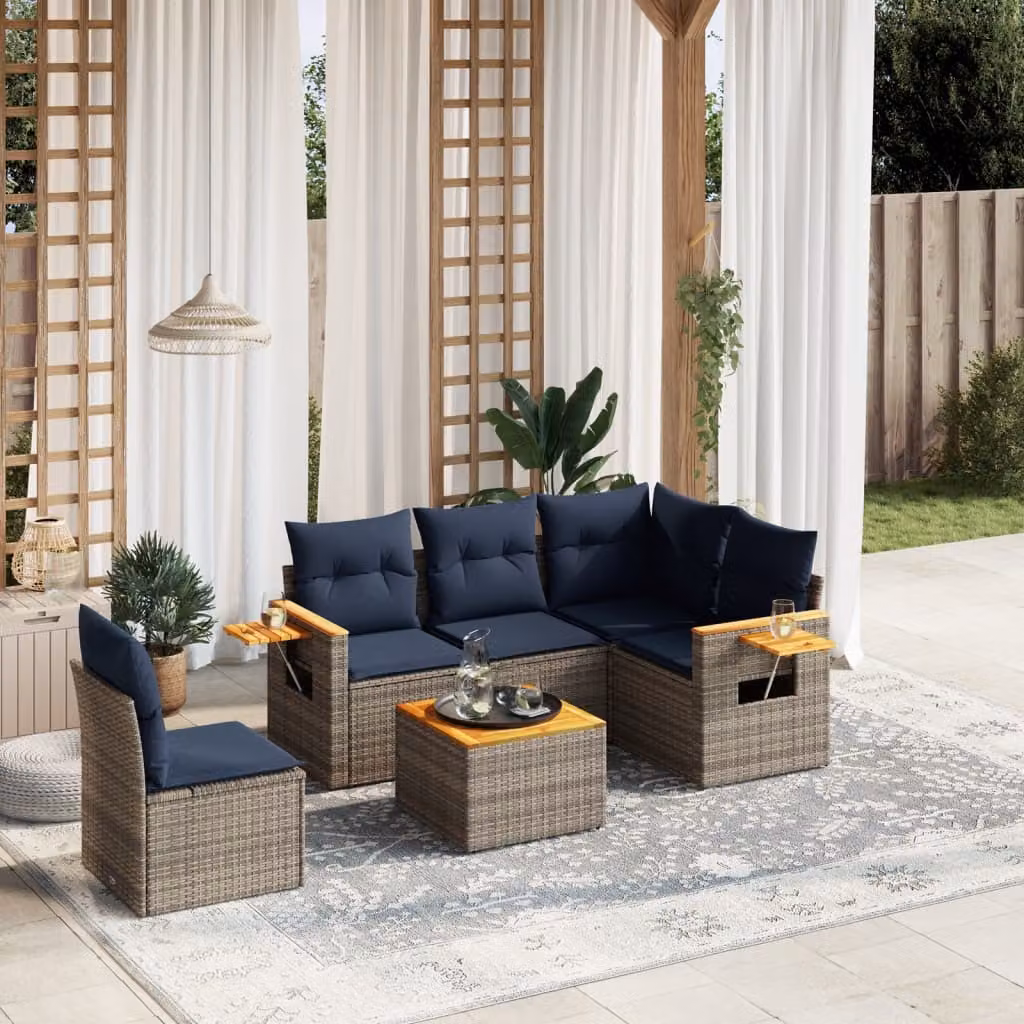 Maison Exclusive - Set Divani da Giardino 6 pz con Cuscini Grigio in Polyrattan