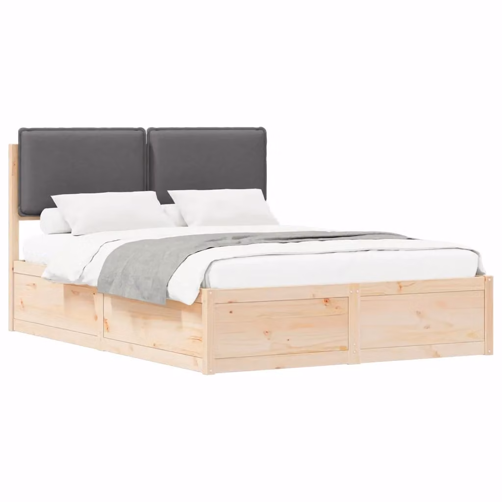 vidaXL Letto con Testiera Rivestita in Tessuto Grigio con Cassettiera in Legno di Pino L/P/H: 140 x 190 x 145,5 cm – 2