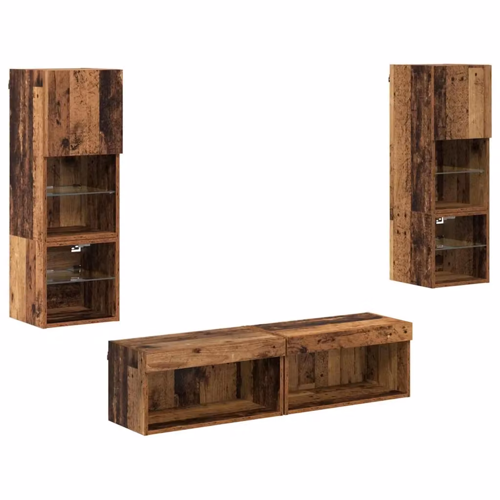 vidaXL Unità TV da parete moderna in legno e vetro, 6 pezzi, marrone con illuminazione integrata – 2