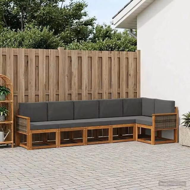 Set di divani da esterno 6 pz Naturale e Antracite Poliestere 3385248