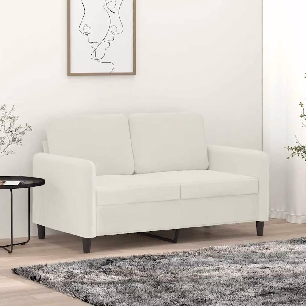 Divano a 2 posti moderno vidaXL in velluto beige e bianco con struttura in metallo L: 138 cm, P: 80 cm, H: 77 cm