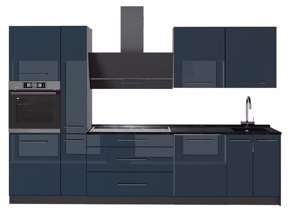 Cucina componibile Vicco Fame-Line Blu scuro lucido/Antracite 310 cm senza piano di lavoro, Model 64268