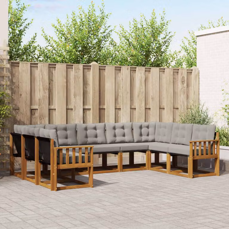 vidaXL Set di divani da esterno 9 pz a forma di U in legno di acacia e tessuto textilene grigio