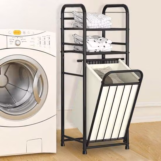 Lavabo da 45 litri con 2 ripiani, sacchetto lavanderia in tessuto Oxford, rimovibile, struttura in metallo, vasca di raccolta acque reflue, sistema di separazione, per bagno e cucina