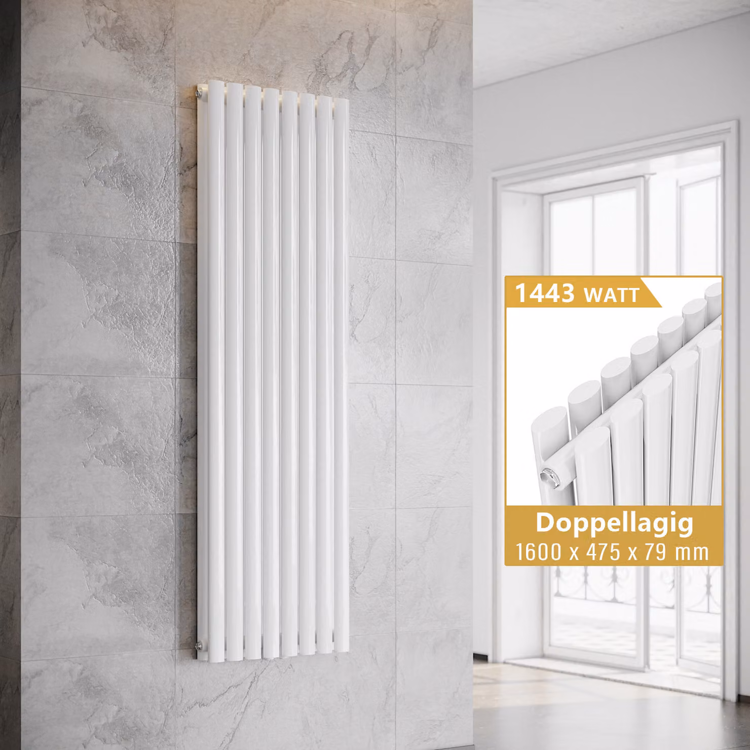 SONNI - Radiatore a piastre verticali, modello a doppia parete, colore bianco, dimensioni 1600x475 mm, senza resistenza riscaldante