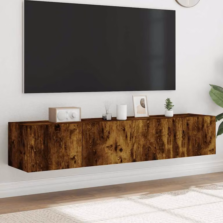 Set di 2 mobili TV da parete vidaXL con luci LED integrate, design minimalista in rovere fumo, L 80 cm x P 35 cm x H 31 cm