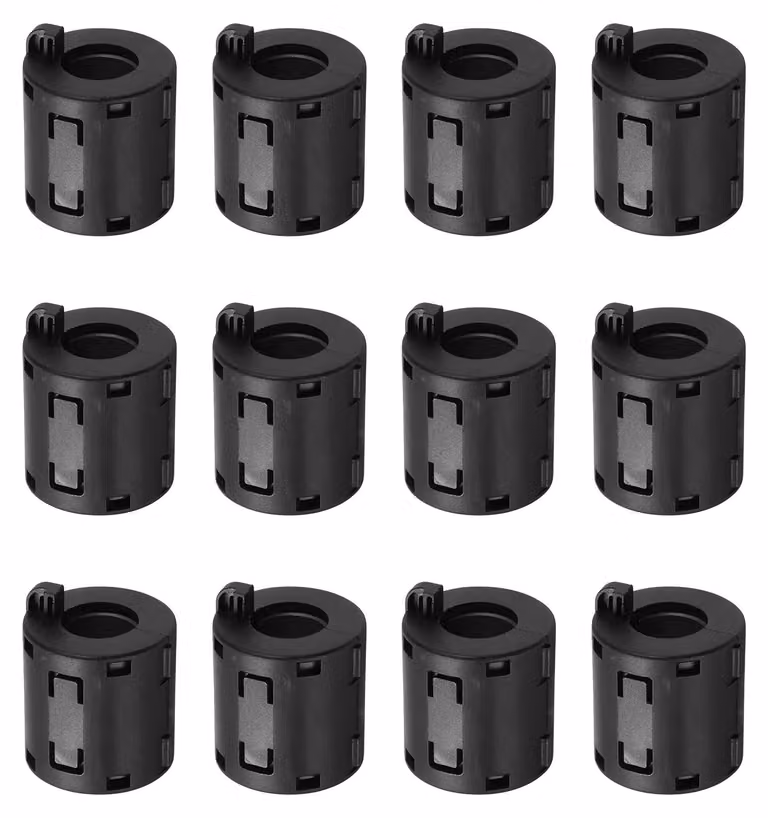 Set di anelli ferromagnetici, 12 pezzi, diametro interno di 16 mm, colore nero