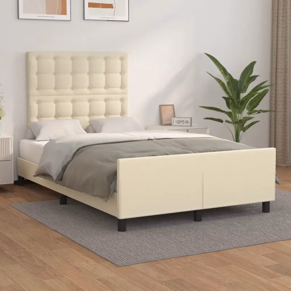 Letto matrimoniale moderno in similpelle beige con testiera imbottita e struttura in legno L/P/H: 120 x 200 x 126 cm – 2