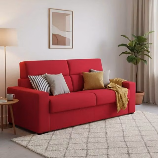 Divano Letto 3 Posti Quindici DMORA Rosso con Rivestimento Sfoderabile e Struttura in Legno Made in Italy L: 220 cm, P: 95 cm – 1