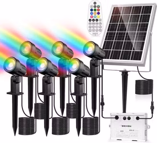 Illuminazione esterna a energia solare RGB 6 pezzi con telecomando 10 colori 12 modalità cicliche funzione di memoria funzione di timer impermeabile IP66 punti di luce solari per giardino vialetto e balcone
