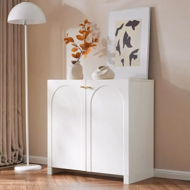 Credenza moderna REDOM in MDF bianco con dettagli dorati L: 80 cm, P: 40 cm, H: 80 cm – 1
