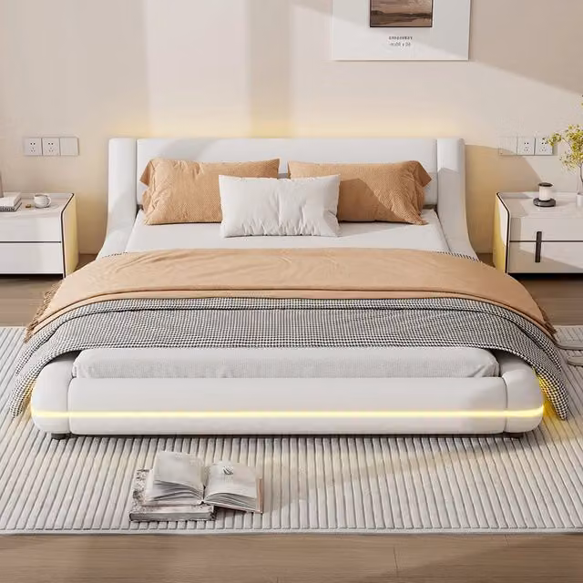 Letto matrimoniale Xylo con illuminazione sottostante LED, bianco, L/P/H: 140 x 200 x 60,5 cm