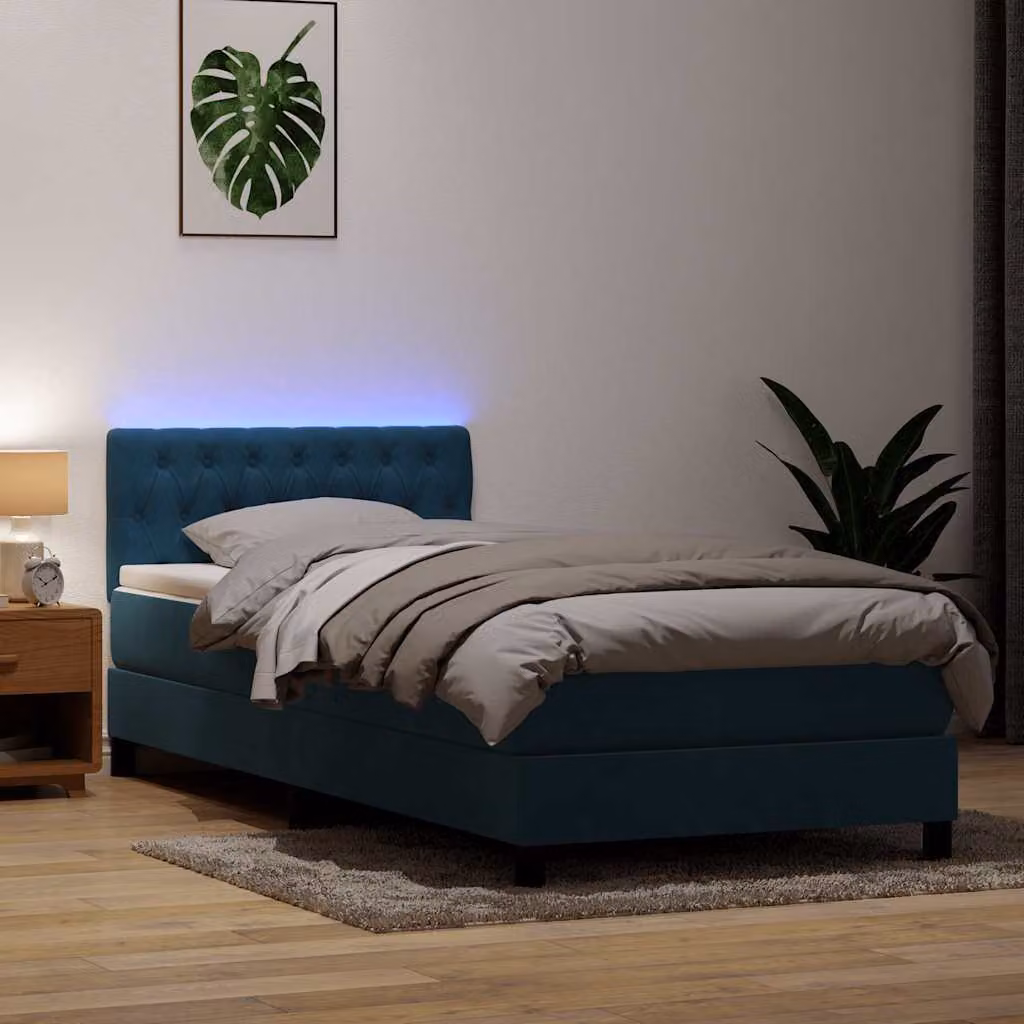 Maison Exclusive - Letto a Molle con Materasso e LED Blu Scuro 80x220 cm Velluto