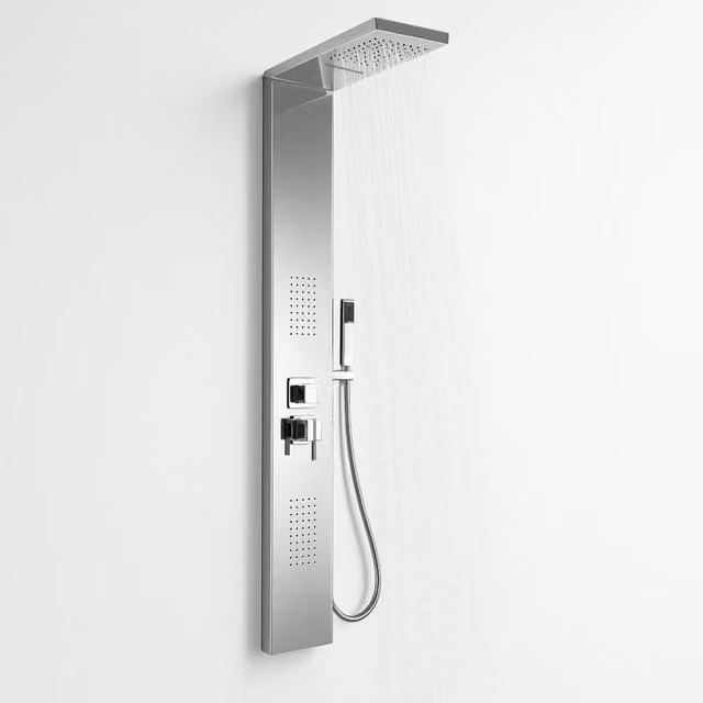 Colonna doccia 002 4 funzioni acciaio inox getto a cascata 2 bocchette idro lombari l20xp44xh170 *** finitura- cromo ...