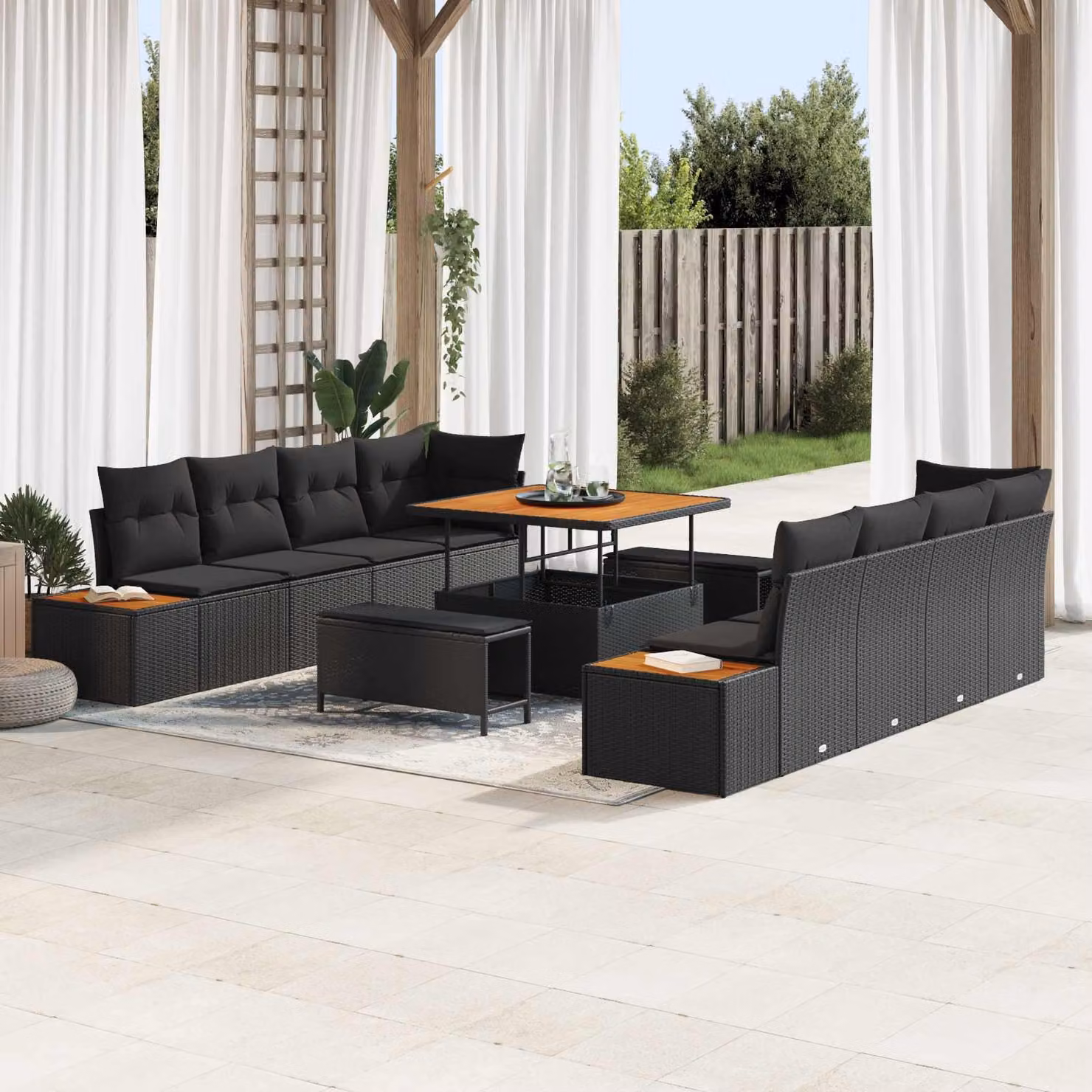 Set Divano da Giardino vidaXL 11 Pezzi con Cuscini Nero – 1