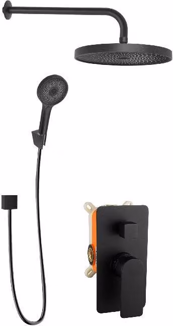 kielle Vega - Set doccia con miscelatore da incasso, per 2 apparecchi, con accessori e corpo, nero opaco 20618SP44
