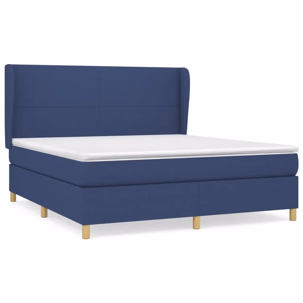 vidaXL Giroletto a Molle con Materasso Blu e Bianco in Tessuto L/P/H: 160 x 200 x 128 cm – 2