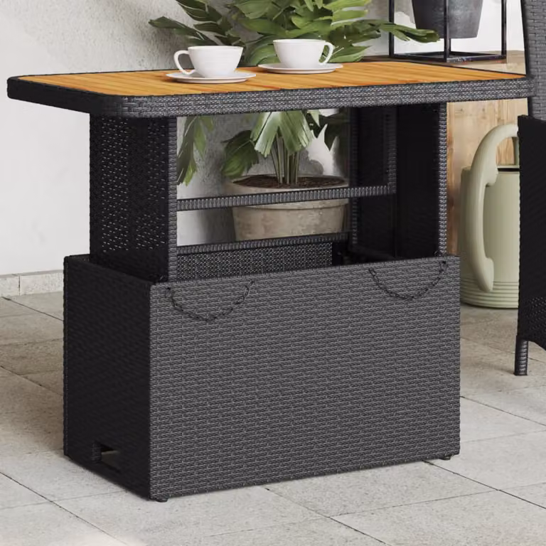vidaXL Tavolo da giardino moderno in polyrattan e legno di acacia nero e marrone L/P/H: 90 x 55 x 71 cm