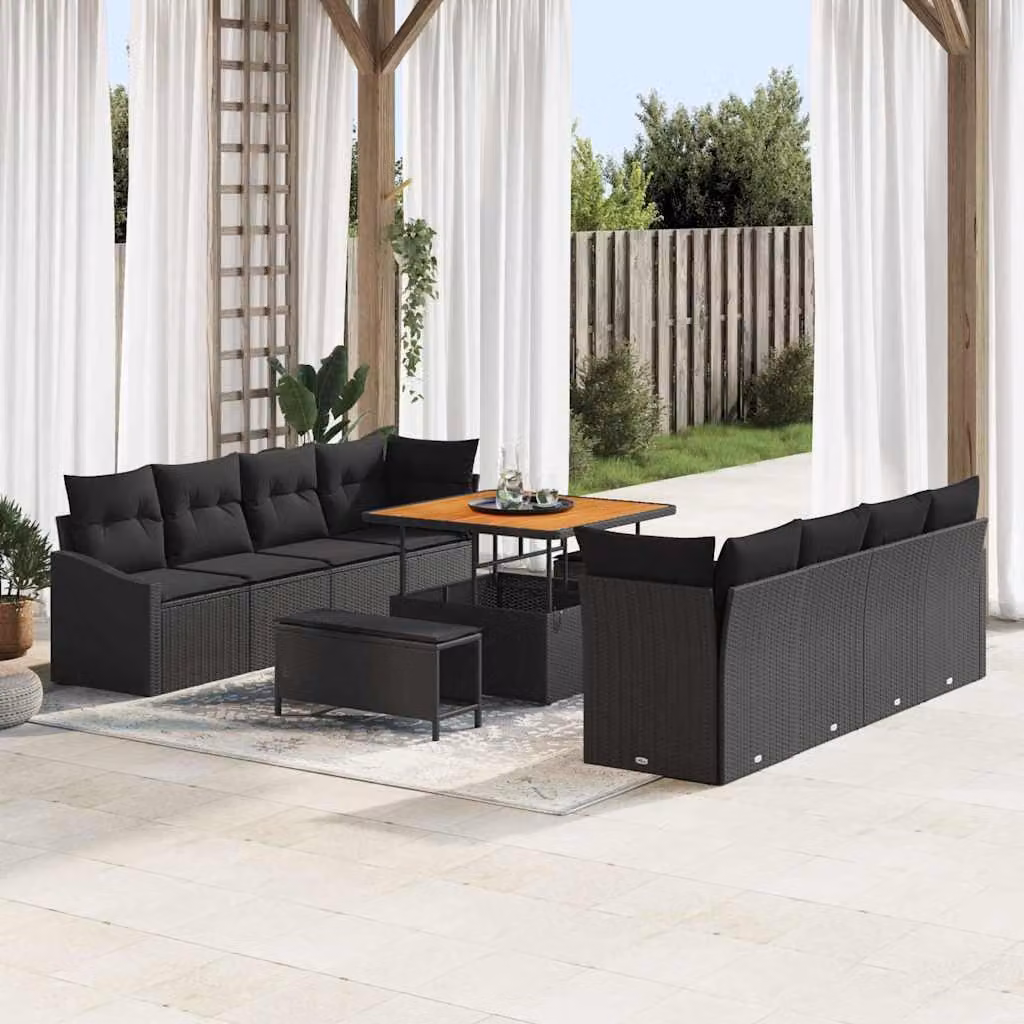Maison Exclusive - Set da giardino composto da 11 pezzi, divano in rattan sintetico nero