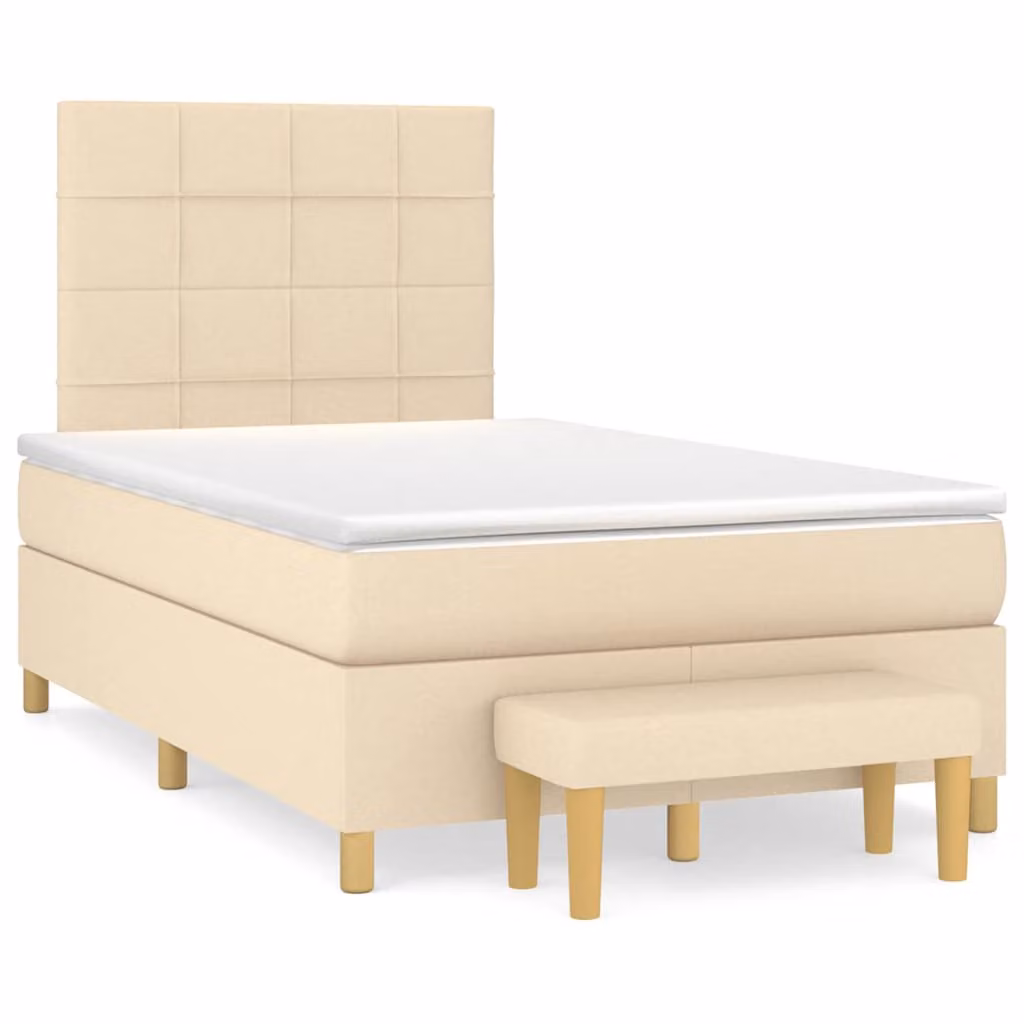vidaXL Giroletto a Molle con Materasso Ibrido in Tessuto Beige e Bianco L/P/H: 120 x 200 cm