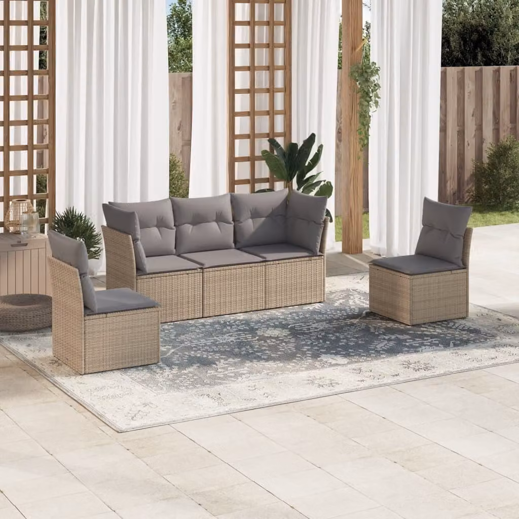 Maison Exclusive - Set Divano da Giardino 5 pz con Cuscini Beige in Polyrattan