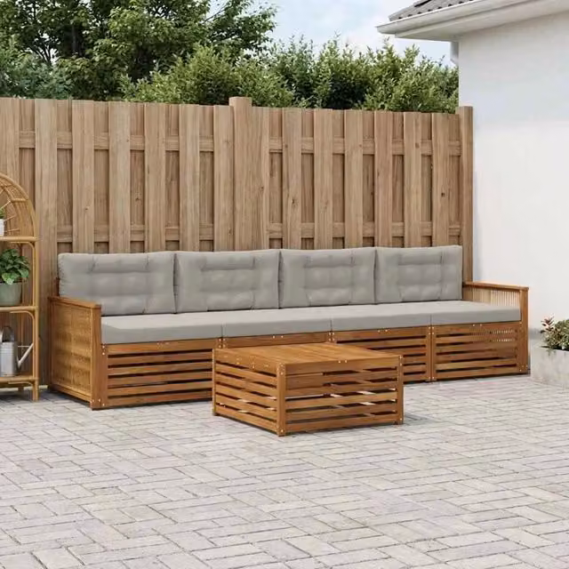 Set di divani da esterno 5 pz Naturale e Grigio Chiaro 3382999