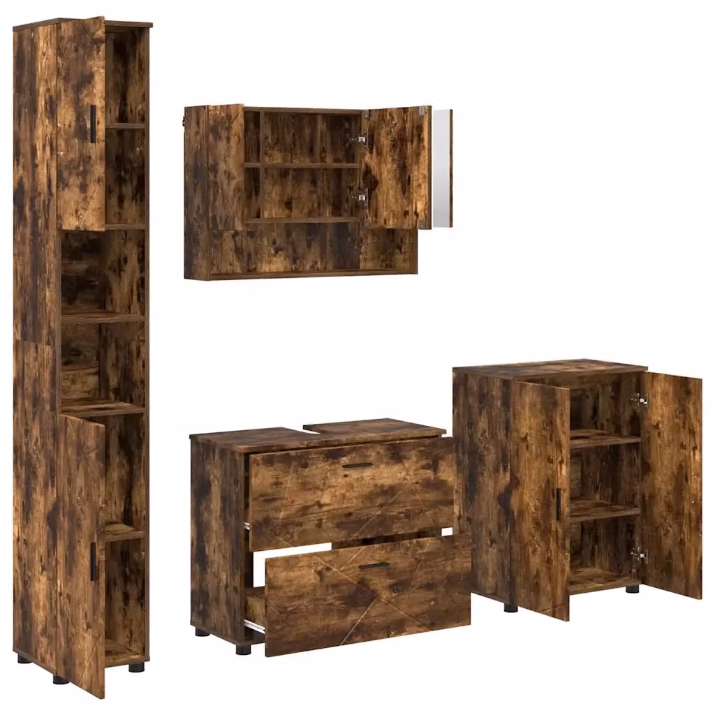 Set di mobili per il bagno vidaXL 4 pezzi in rovere e nero, L/P/H: 35 x 30 x 192 cm – 2