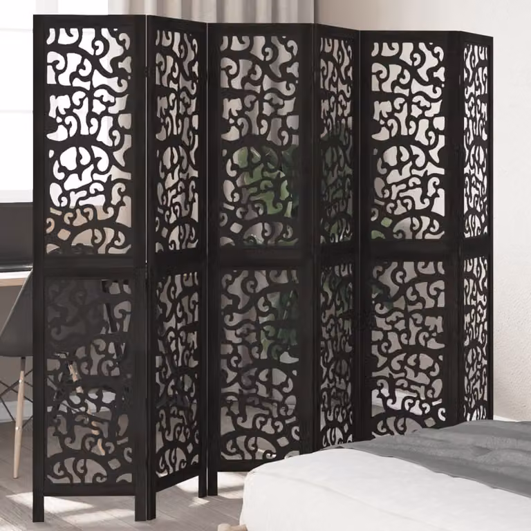 Divisorio Ambienti vidaXL con 6 Pannelli in Legno di Paulownia Nero Opaco H: 180 cm