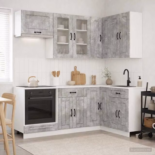 Unità Cucina Minimalista vidaXL KALMAR 8 Pezzi Grigio con Ante in Vetro e Legno MDF