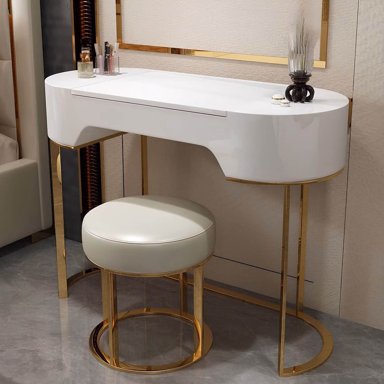 Schminktisch mit Spiegel Luxus Konsole Kommode Schlafzimmer Schminktisch