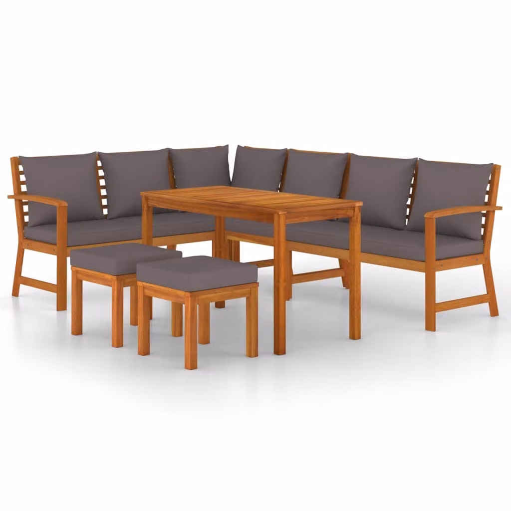 Set da Pranzo Giardino 7pz con Cuscini Legno Massello di Acacia