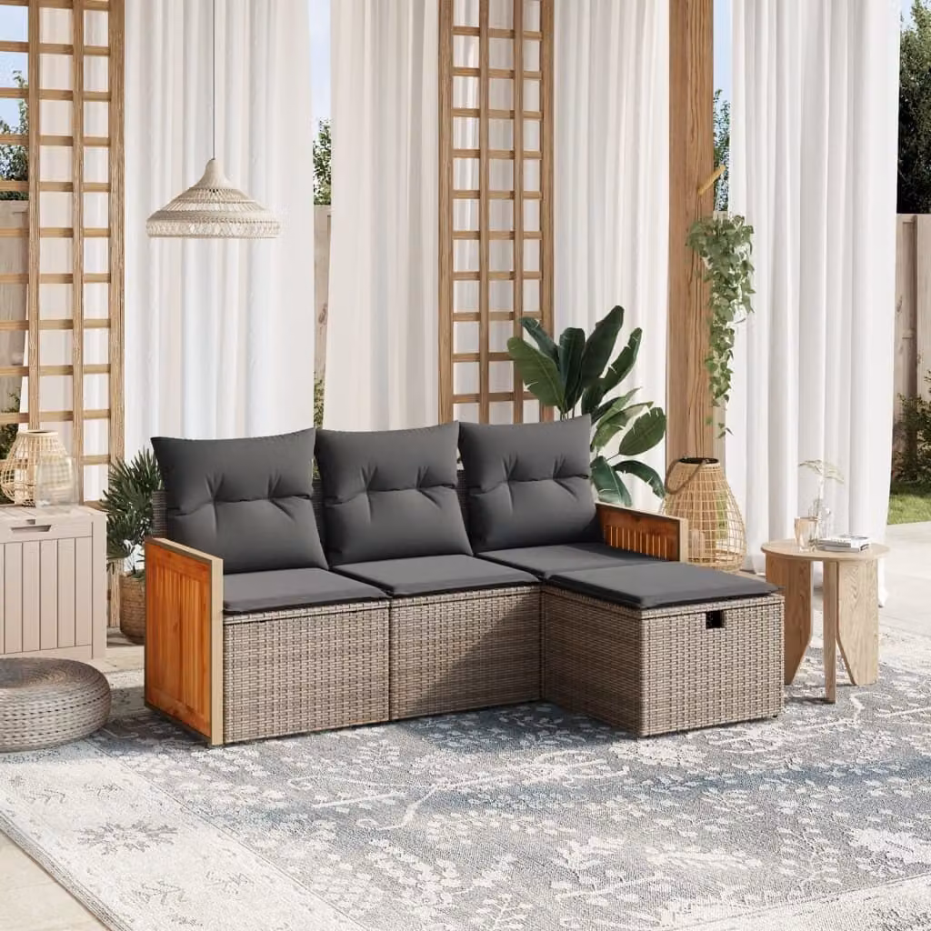 Maison Exclusive - Set da giardino 4 pezzi con cuscini Grigio Poly Rattan