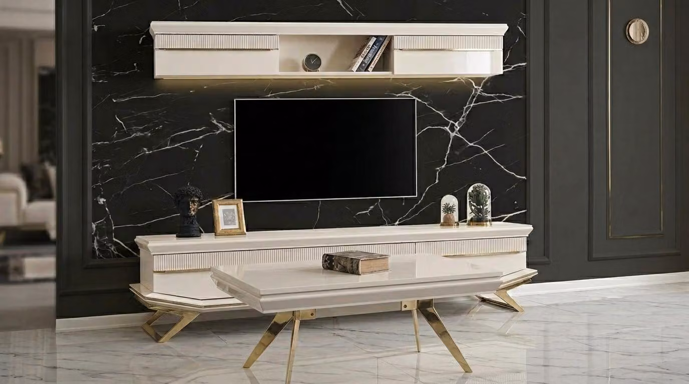 Tavolino da caffè, struttura inferiore, piano superiore, stile moderno, colore bianco, nuovo