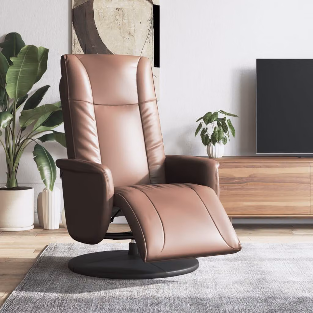 vidaXL Poltrona Reclinabile Relax con Poggiapiedi, Rivestimento in Similpelle Marrone e Struttura con Rotazione a 360 Gradi